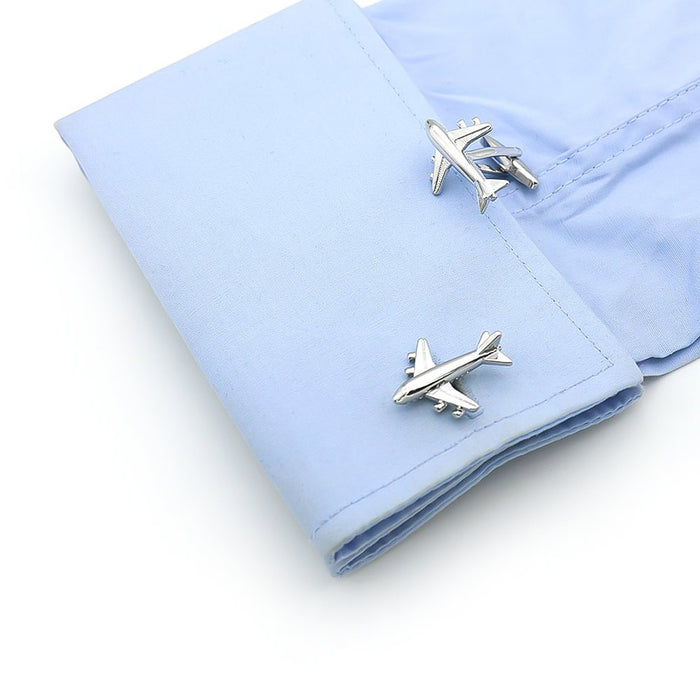 Airplane Cufflinks Boeing Jet Silver On Shirt Sleeve