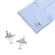 Aeroplane Cufflinks Silver Image On Shirt Sleeve