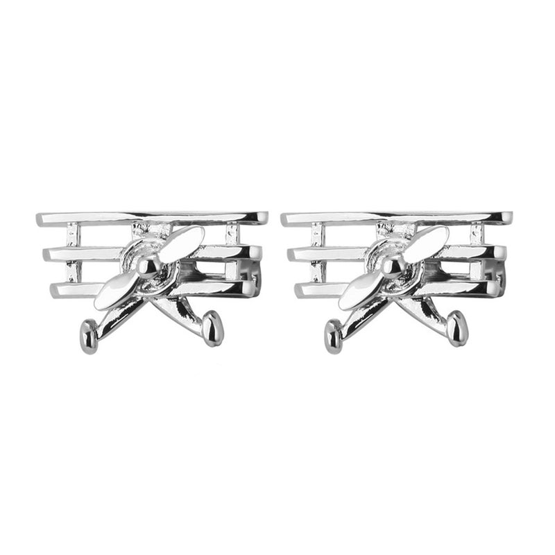 Airplane Cufflinks Triplane Silver Image Front View Pair