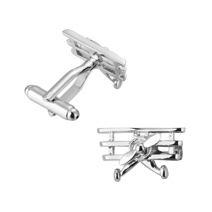 Airplane Cufflinks Triplane Silver Image Front and Back