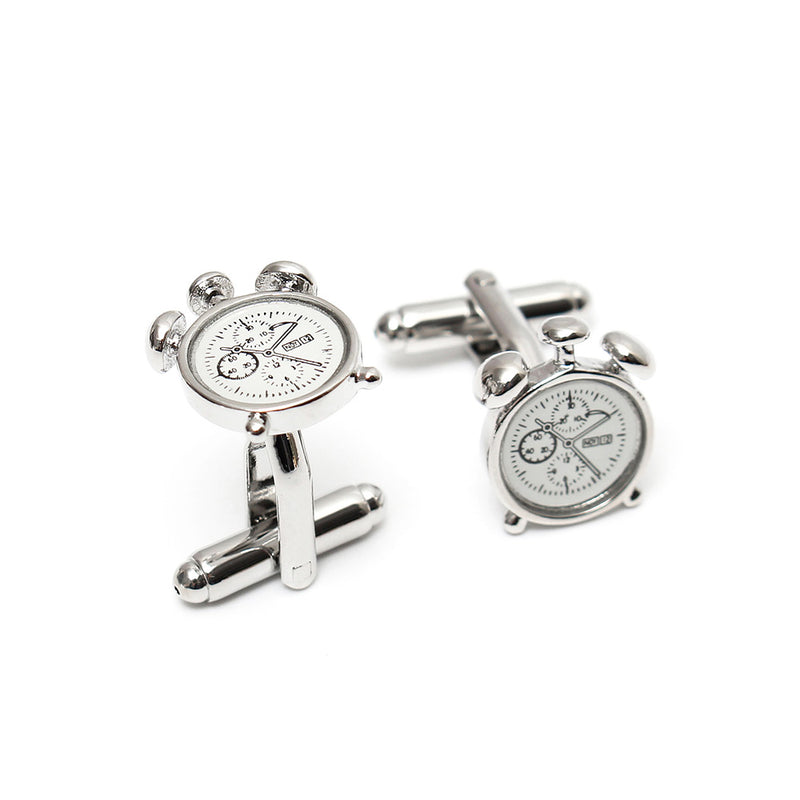 Classic Alarm Clock Cufflinks Silver Pair Top