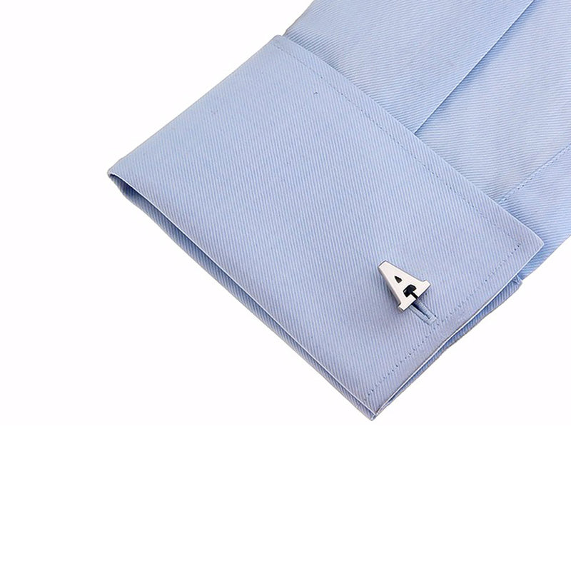 Silver Initial Cufflinks Letter A of the Alphabet On Shirt Sleeve