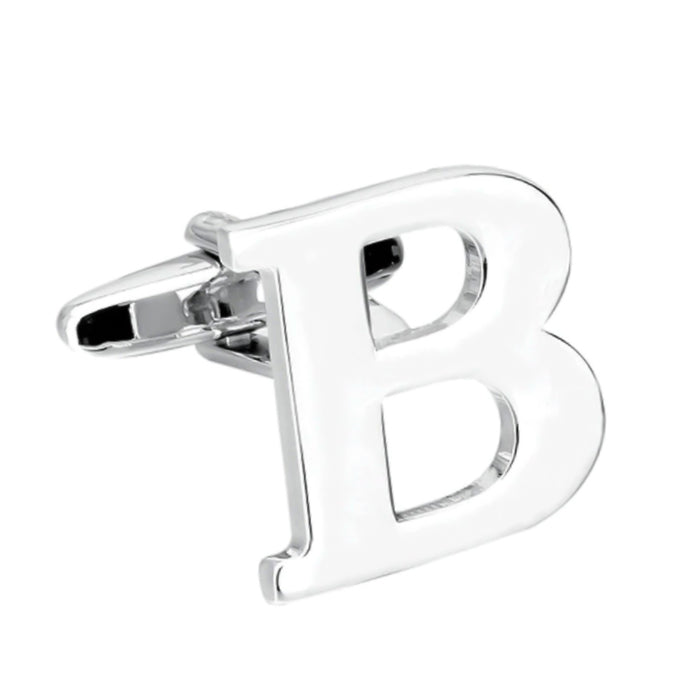 Silver Initial Cufflinks Letter B of the Alphabet Front