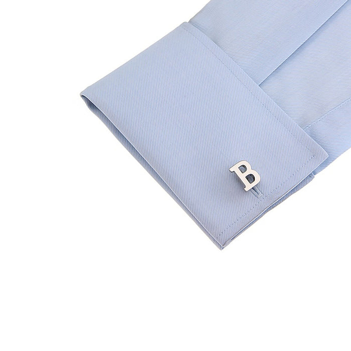 Silver Initial Cufflinks Letter A of the Alphabet On Shirt Sleeve