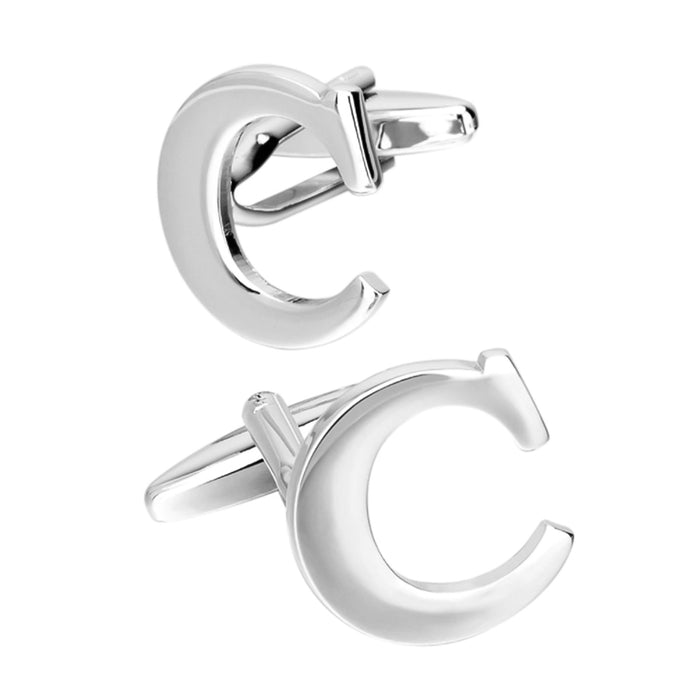 Silver Initial Cufflinks Letter C of the Alphabet Pair