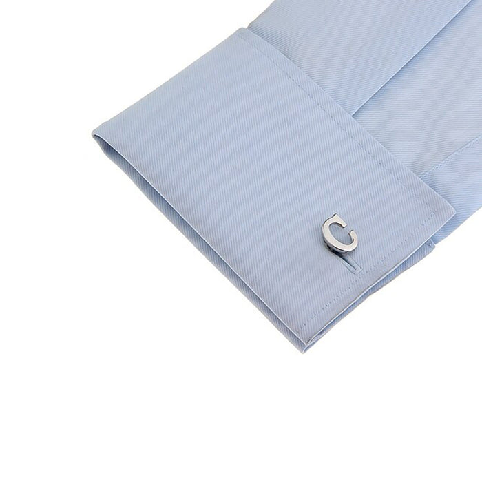 Silver Initial Cufflinks Letter C of the Alphabet On Shirt Sleeve