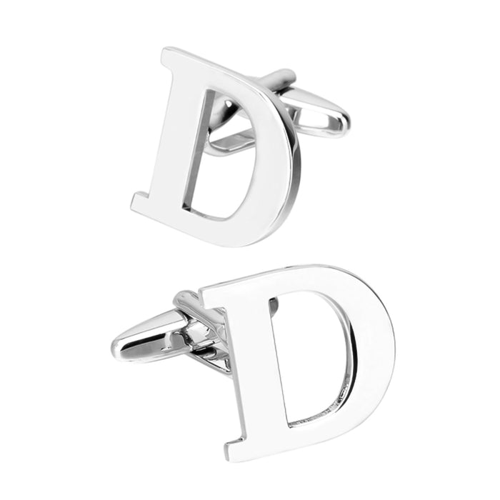 Silver Initial Cufflinks Letter D of the Alphabet Pair