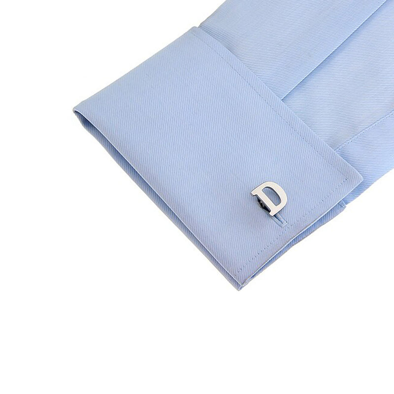 Silver Initial Cufflinks Letter D of the Alphabet On Shirt Sleeve