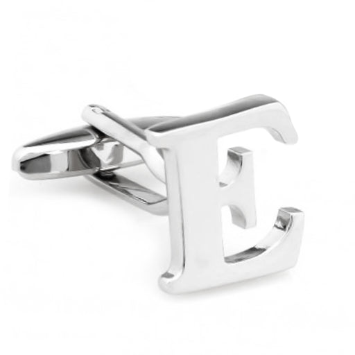 Silver Initial Cufflinks Letter E of the Alphabet Front