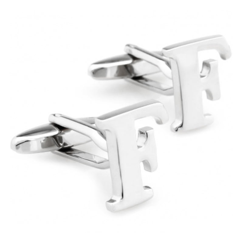 Silver Initial Cufflinks Letter F of the Alphabet Pair
