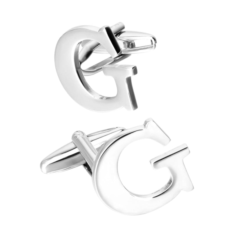 Silver Initial Cufflinks Letter G of the Alphabet Pair