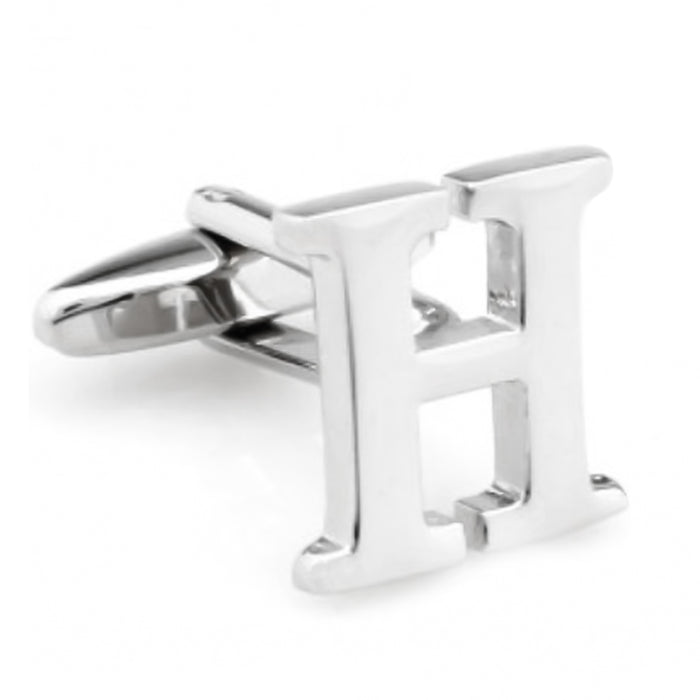 Silver Initial Cufflinks Letter H of the Alphabet Front