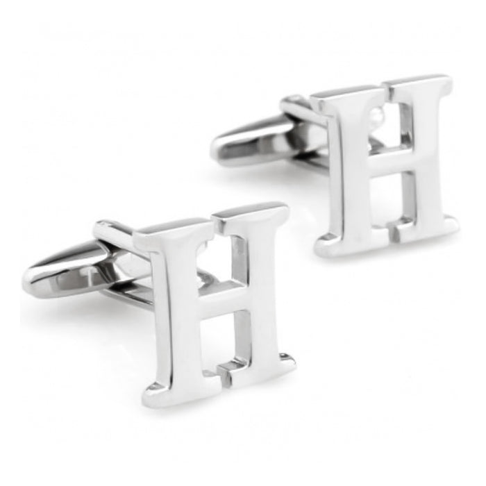 Silver Initial Cufflinks Letter H of the Alphabet Pair