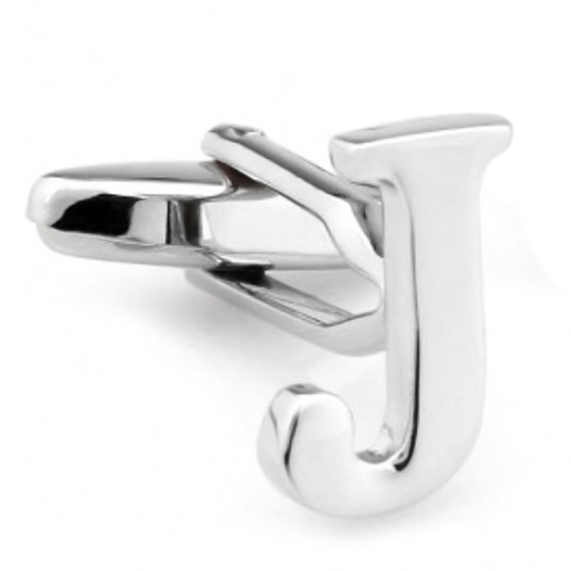 Silver Initial Cufflinks Letter J of the Alphabet Front