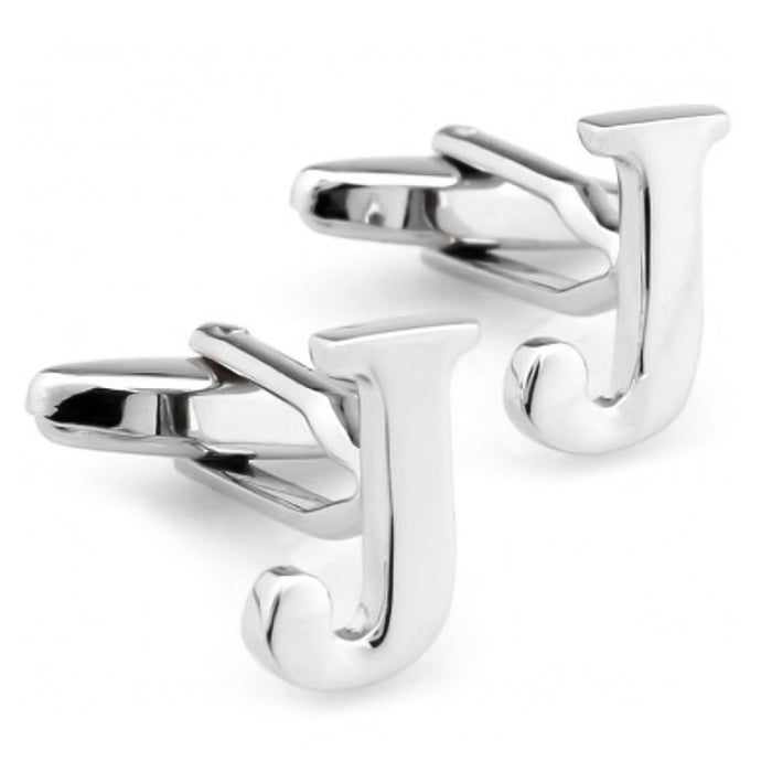 Silver Initial Cufflinks Letter J of the Alphabet Pair