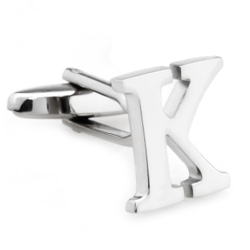 Silver Initial Cufflinks Letter K of the Alphabet Front