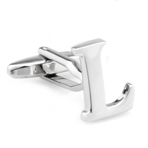 Silver Initial Cufflinks Letter L of the Alphabet Front