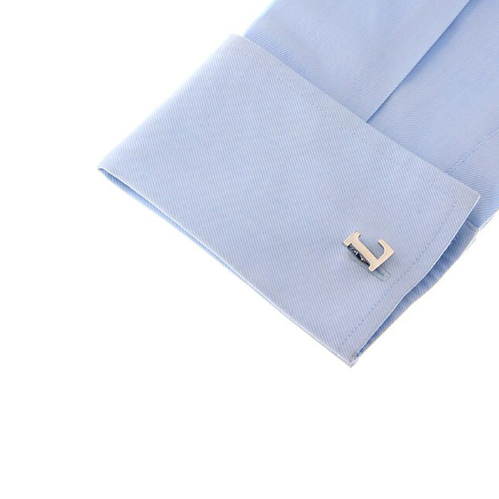 Silver Initial Cufflinks Letter L of the Alphabet On Shirt Sleeve