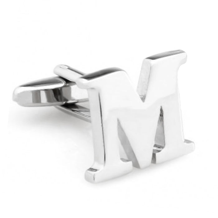 Silver Initial Cufflinks Letter M of the Alphabet Front
