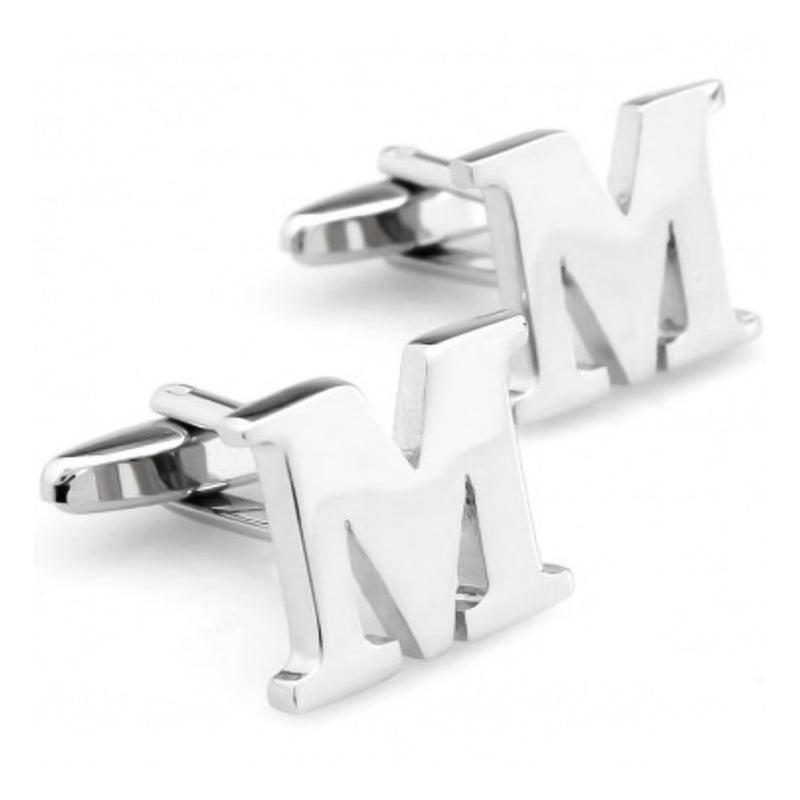 Silver Initial Cufflinks Letter M of the Alphabet Pair