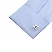 Silver Initial Cufflinks Letter M of the Alphabet On Shirt Sleeve