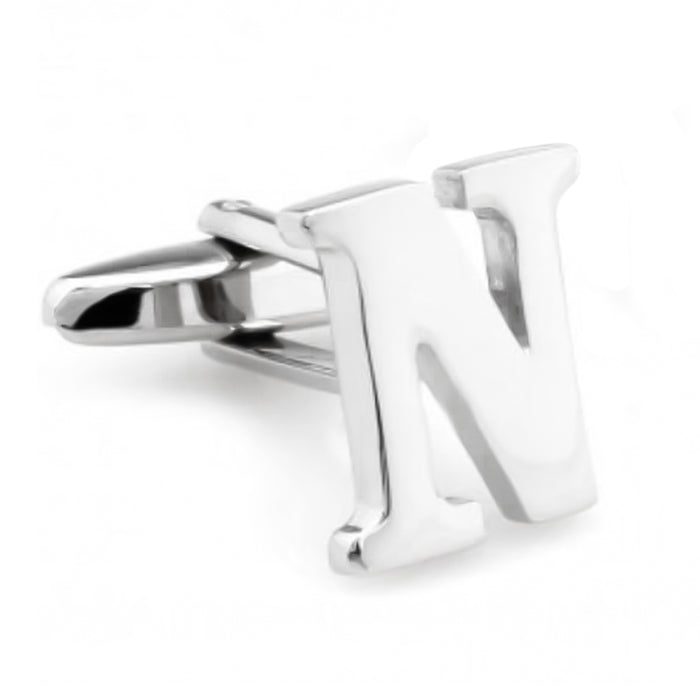 Silver Initial Cufflinks Letter N of the Alphabet Front