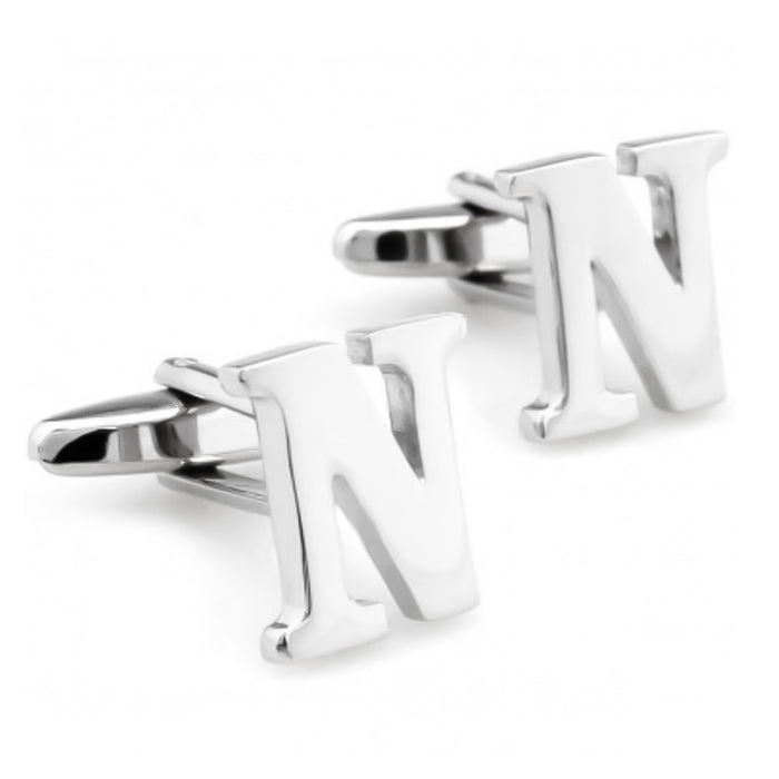 Silver Initial Cufflinks Letter N of the Alphabet Pair