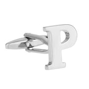 Silver Initial Cufflinks Letter P of the Alphabet Front