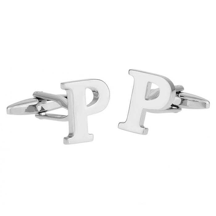 Silver Initial Cufflinks Letter P of the Alphabet Pair