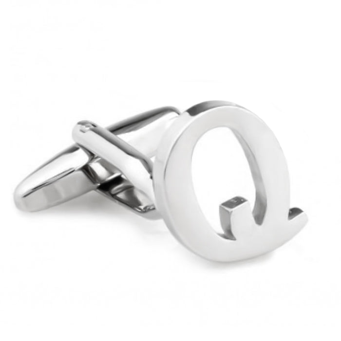 Silver Initial Cufflinks Letter Q of the Alphabet Front