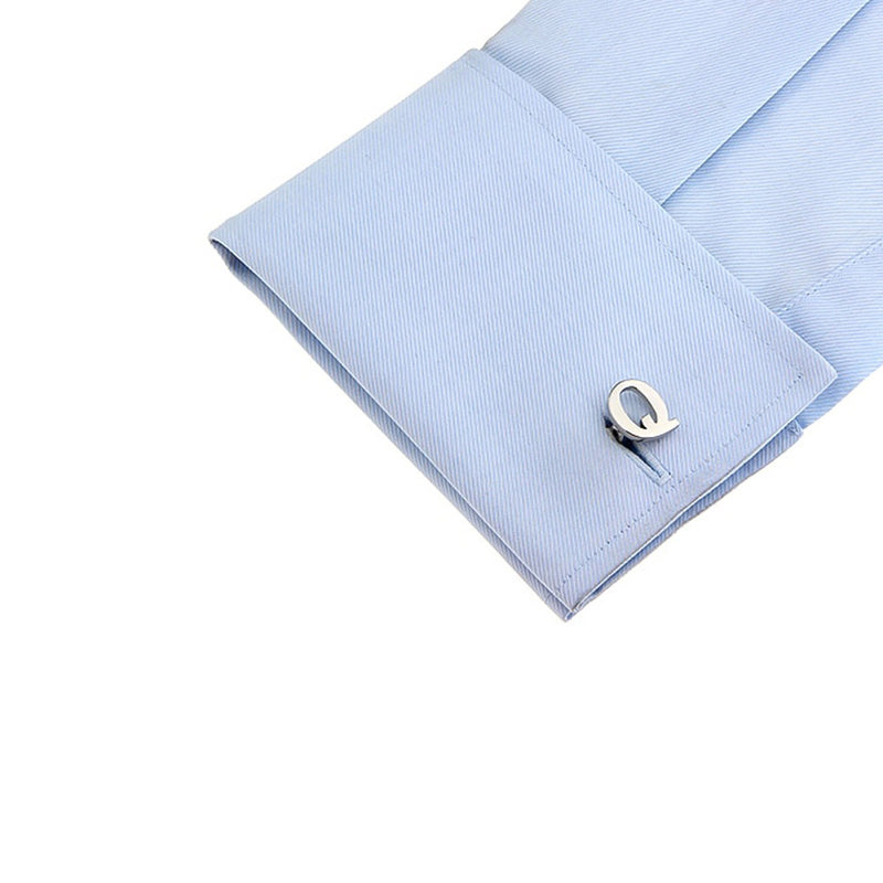 Silver Initial Cufflinks Letter Q of the Alphabet On Shirt Sleeve