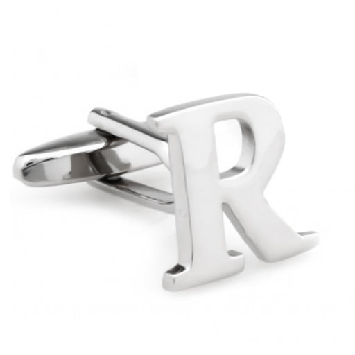 Silver Initial Cufflinks Letter R of the Alphabet Front