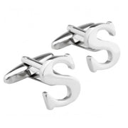 Silver Initial Cufflinks Letter S of the Alphabet Pair