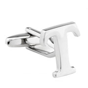 Silver Initial Cufflinks Letter T of the Alphabet Front