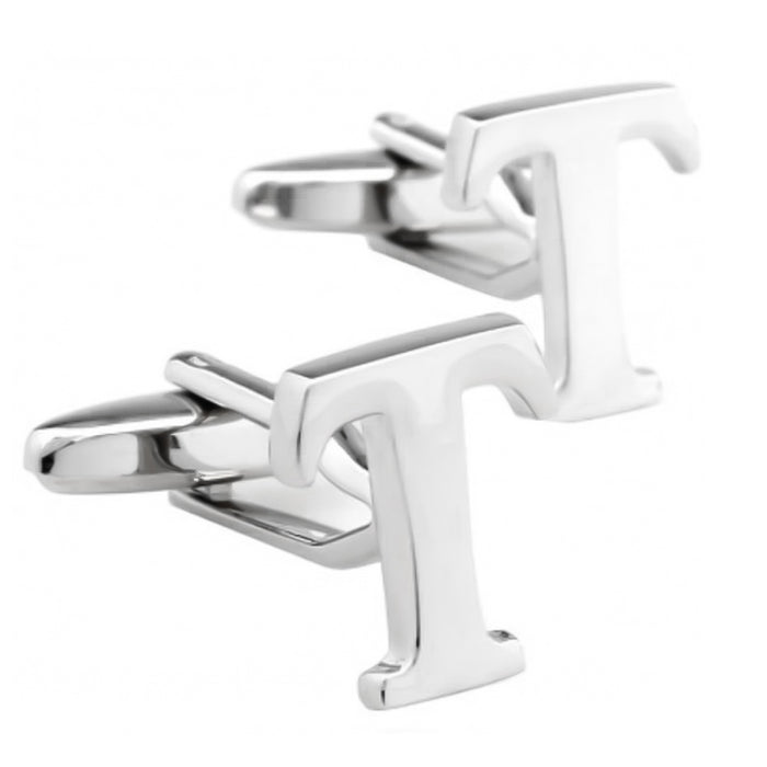 Silver Initial Cufflinks Letter T of the Alphabet Pair