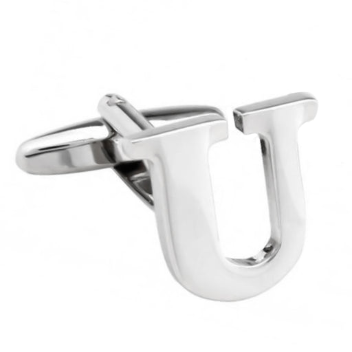 Silver Initial Cufflinks Letter U of the Alphabet Front