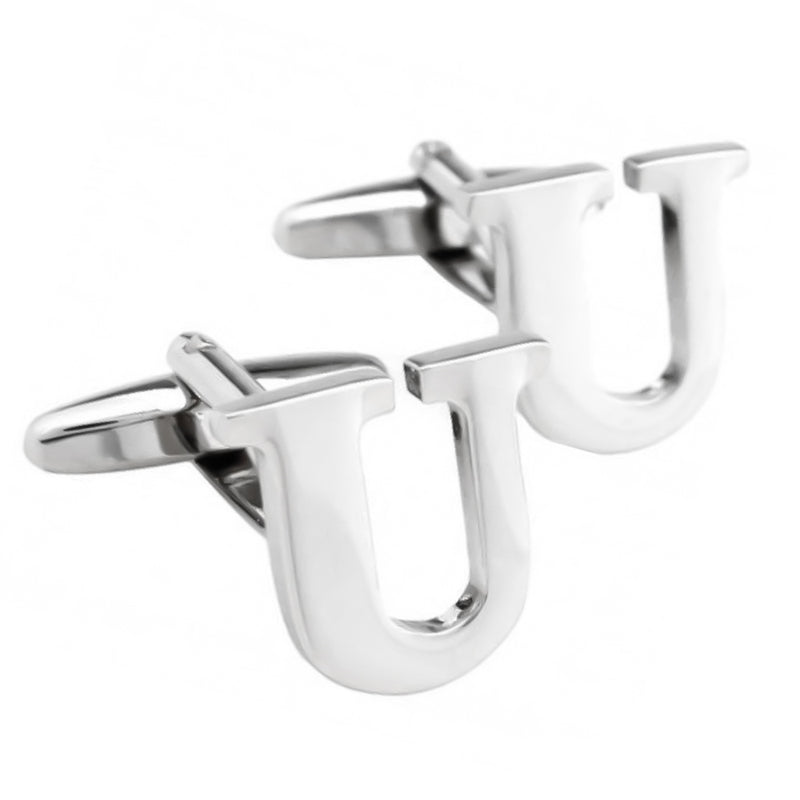 Silver Initial Cufflinks Letter U of the Alphabet Pair