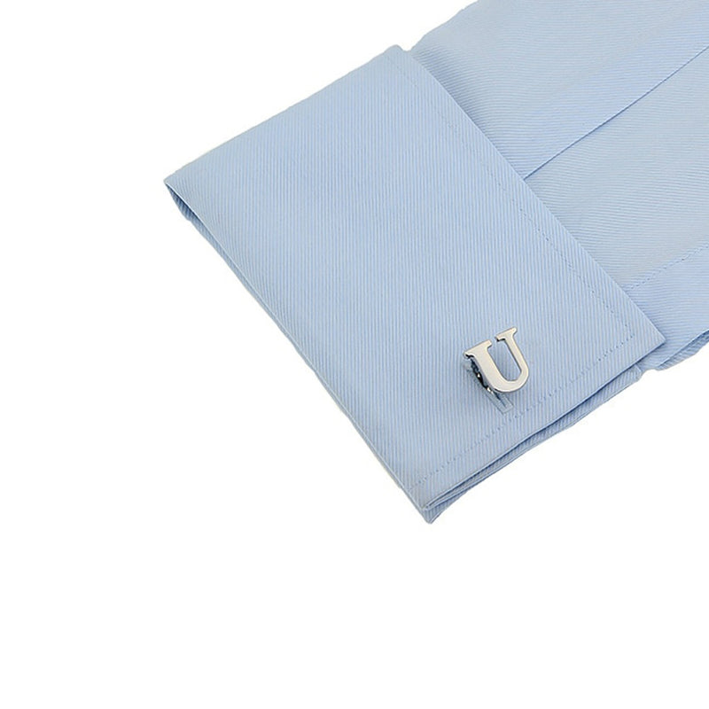 Silver Initial Cufflinks Letter U of the Alphabet On Shirt Sleeve