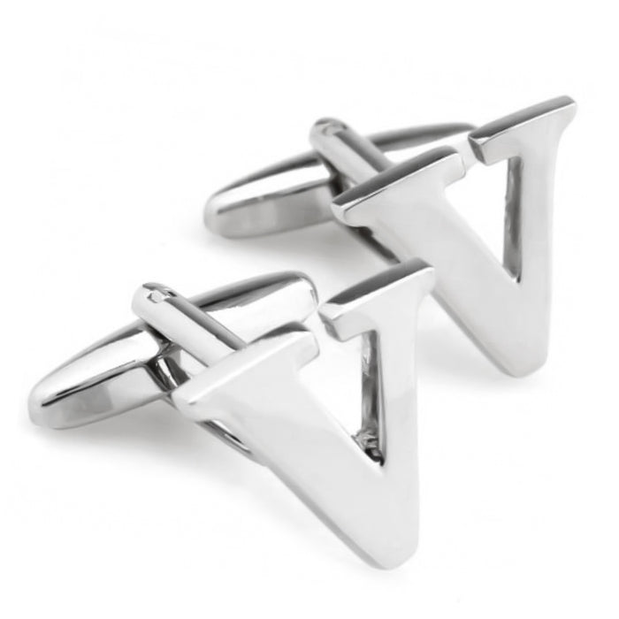 Silver Initial Cufflinks Letter V of the Alphabet Pair