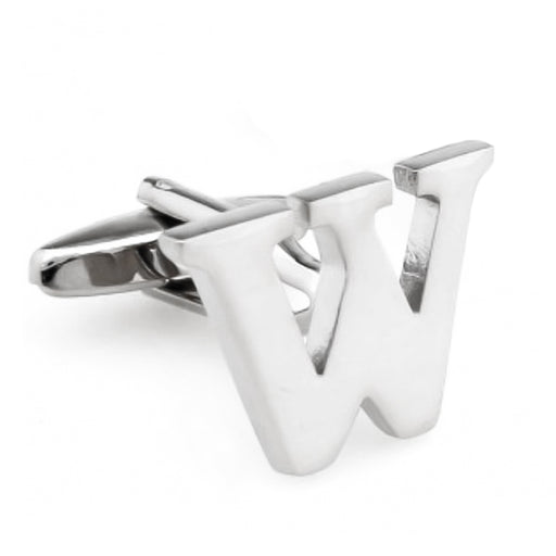 Silver Initial Cufflinks Letter W of the Alphabet Front
