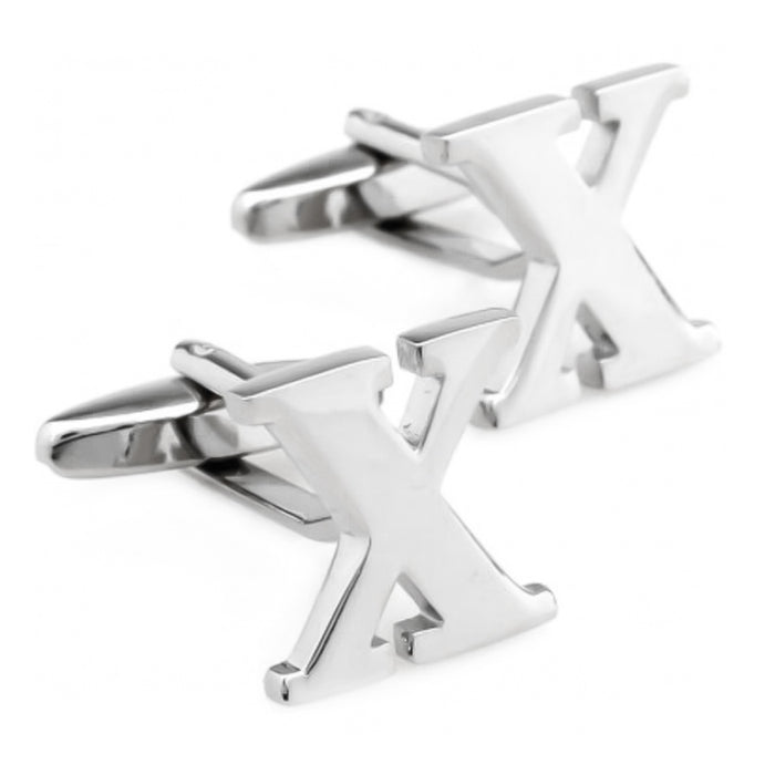 Silver Initial Cufflinks Letter X of the Alphabet Pair