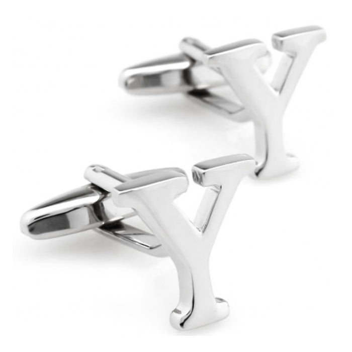 Silver Initial Cufflinks Letter Y of the Alphabet Pair