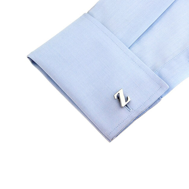 Silver Initial Cufflinks Letter Z of the Alphabet On Shirt Sleeve