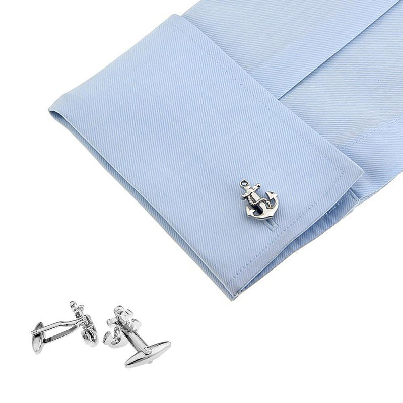 Ship Anchor Cufflinks Silver Image On Shirt Sleeve