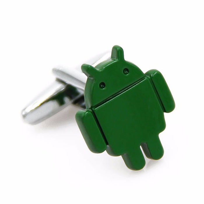 Android Cufflinks Robot Logo Green Front
