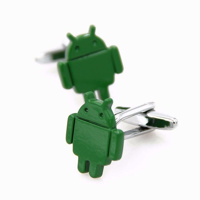 Android Cufflinks Robot Logo Green Pair