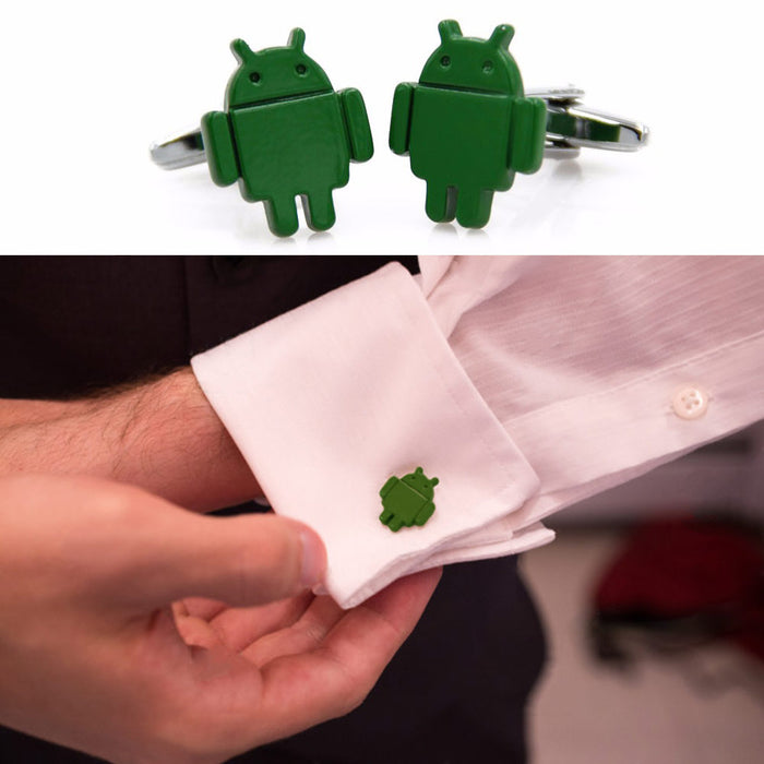 Android Robot Cufflinks Logo Green On Shirt Sleeve
