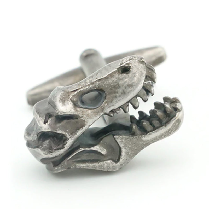 Dinosaur T-Rex Cufflinks Antique Silver Front