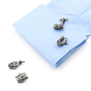 Dinosaur T-Rex Cufflinks Antique Silver On Shirt Sleeve