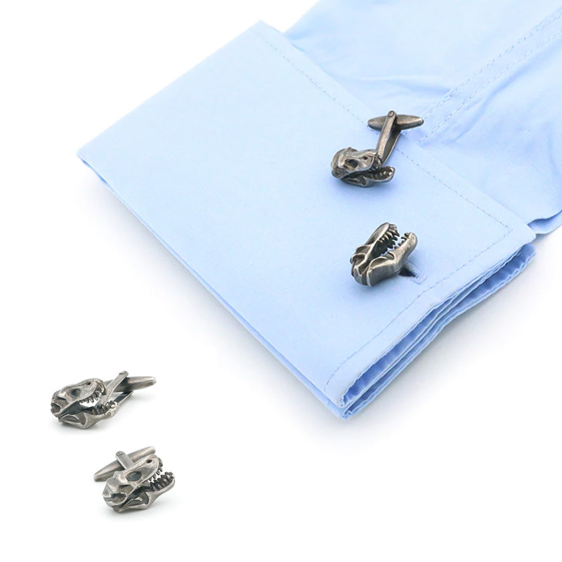 Dinosaur T-Rex Cufflinks Antique Silver On Shirt Sleeve